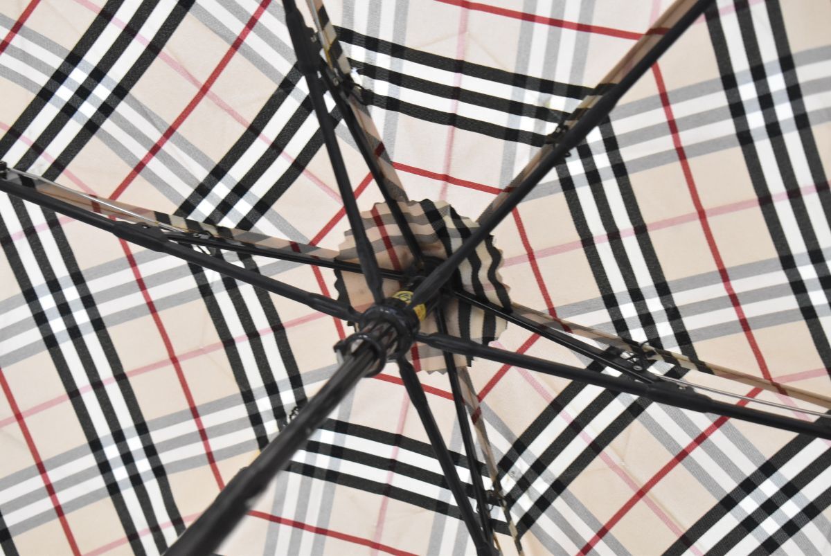 (774S 0415M9) 1円～ Burberry バーバリー 折り畳み傘 雨具 レイングッズ チェック ヴィンテージ ベージュ 正規品の画像3