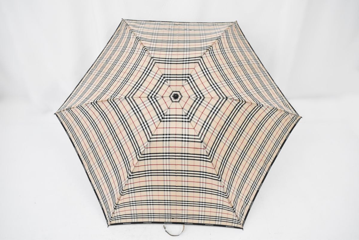 (774S 0415M9) 1円～ Burberry バーバリー 折り畳み傘 雨具 レイングッズ チェック ヴィンテージ ベージュ 正規品の画像2