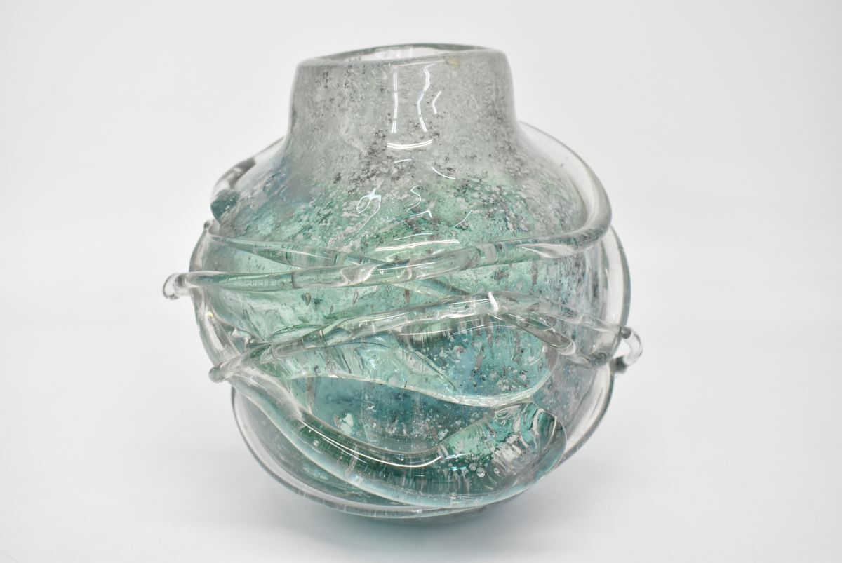 (778L 0419M14) 1円～ 置物 花器 花生 花瓶 花入 壷 オブジェ フラワーベース インテリア 工芸ガラスの画像3