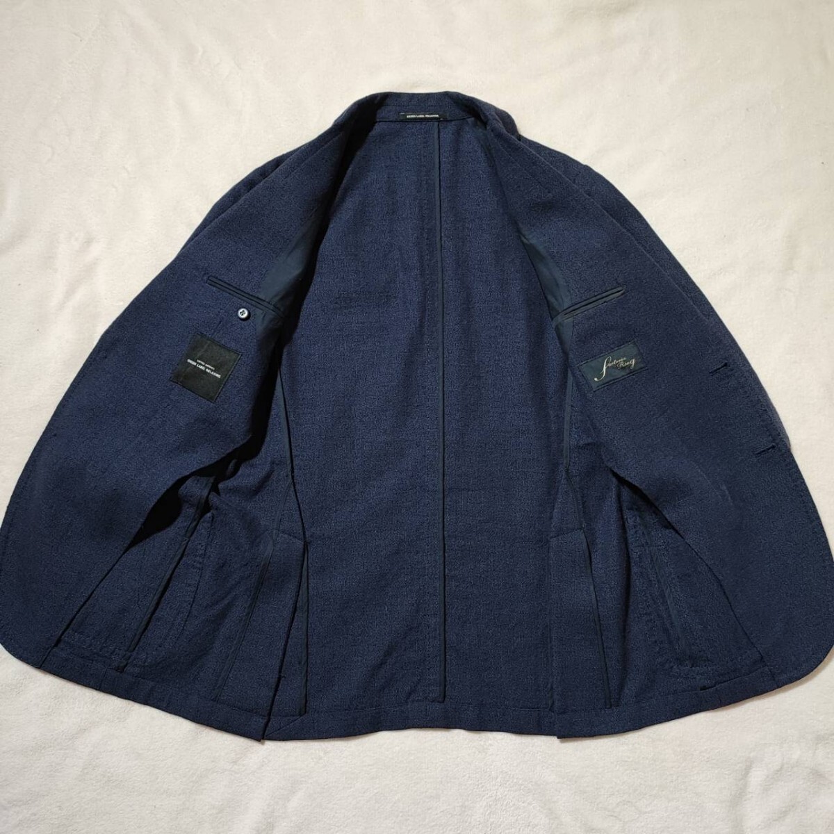 美品 L ユナイテッドアローズ × リングジャケット リネン 麻 UNITED ARROWS テーラードジャケット 青 メンズ 大きいサイズ アンコン 春 夏の画像5
