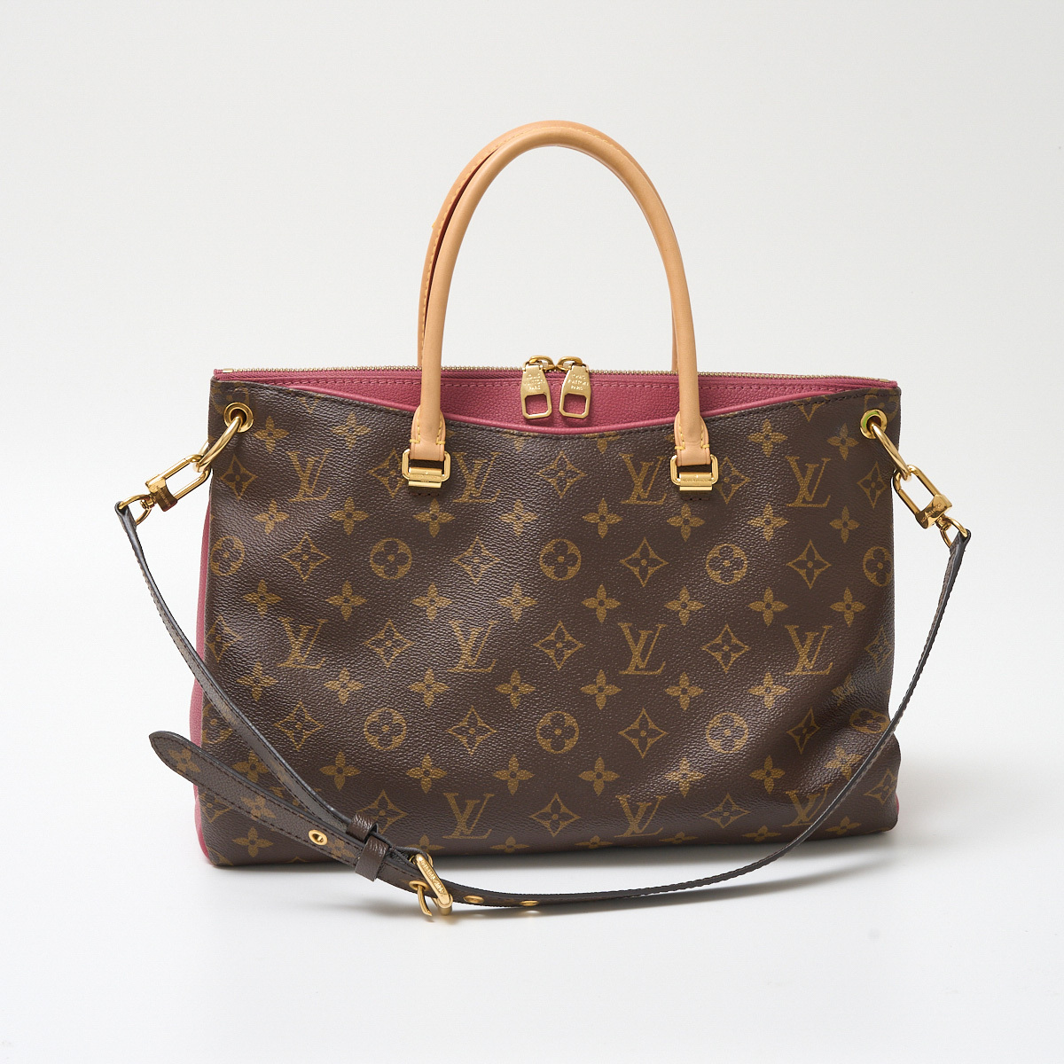 LOUIS VUITTON ルイヴィトン パラス M40906 ハンド ショルダーバッグ モノグラム・キャンバス×レザー ブラウン×オロール（ピンク）_画像1