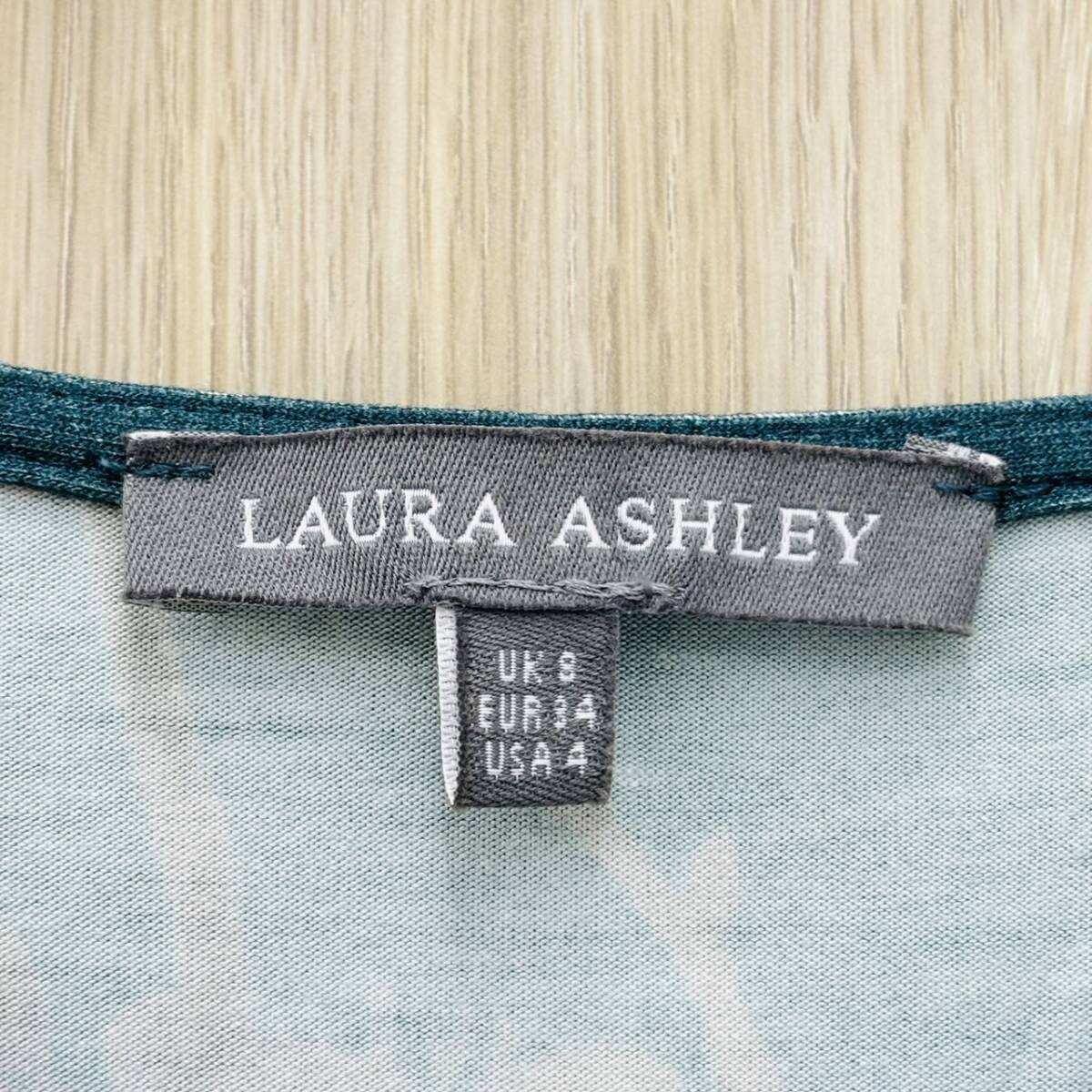 LAURA ASHLEY ローラー アシュレイ 緑 ピンク色 花柄 桜 モチーフ レディース ワンピース 春 夏 シーズン 薄着 日本7(S) USA4 サイズ 1771_画像2