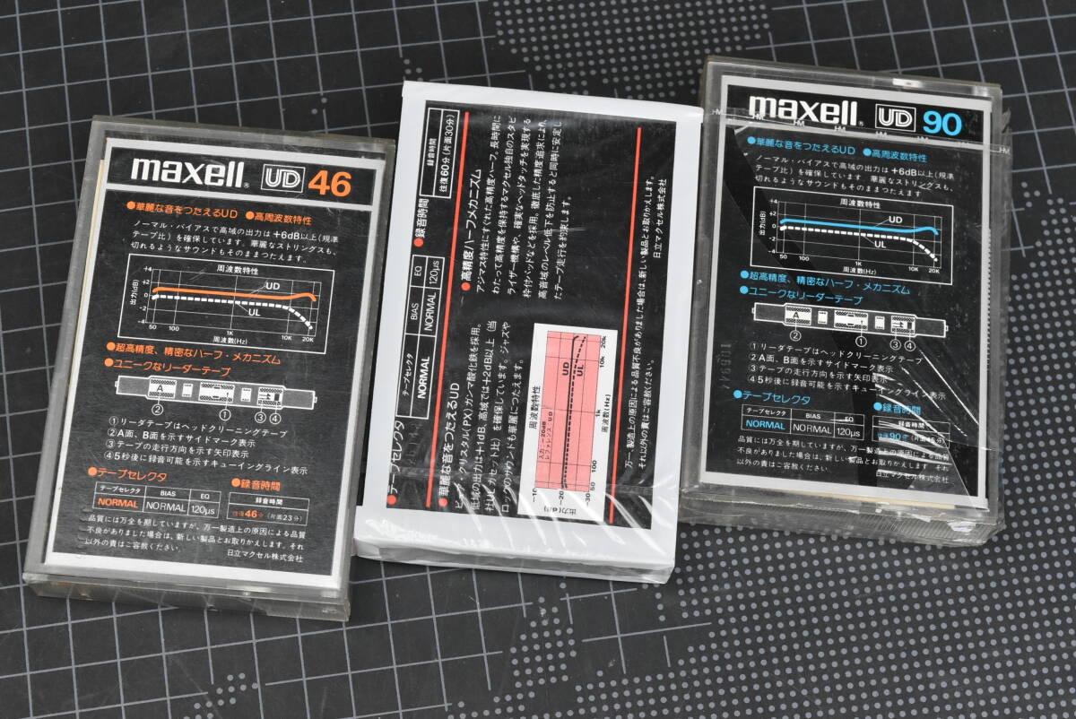カセットテープ【 maxell : ＵＤ 】マクセル ノーマルテープ “ ＵＤ ” 1978～1982年頃の販売品３巻（未使用・未開封）_②：３巻裏面