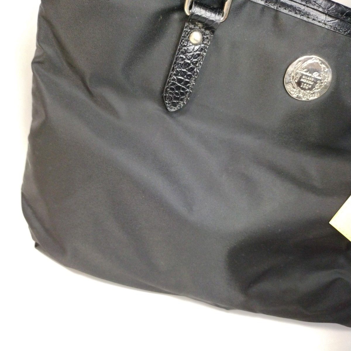 未使用品【Andrea Rossi】ナイロン レザーバック 袋付 ブラック レザー ハンドバッグ トートバッグ