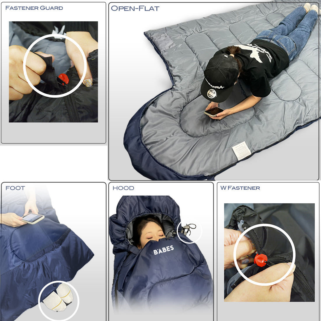 新品未使用寝袋ブラック-7℃封筒型シュラフスリーピングバッグ黒キャンプグランピング用寝具の画像3