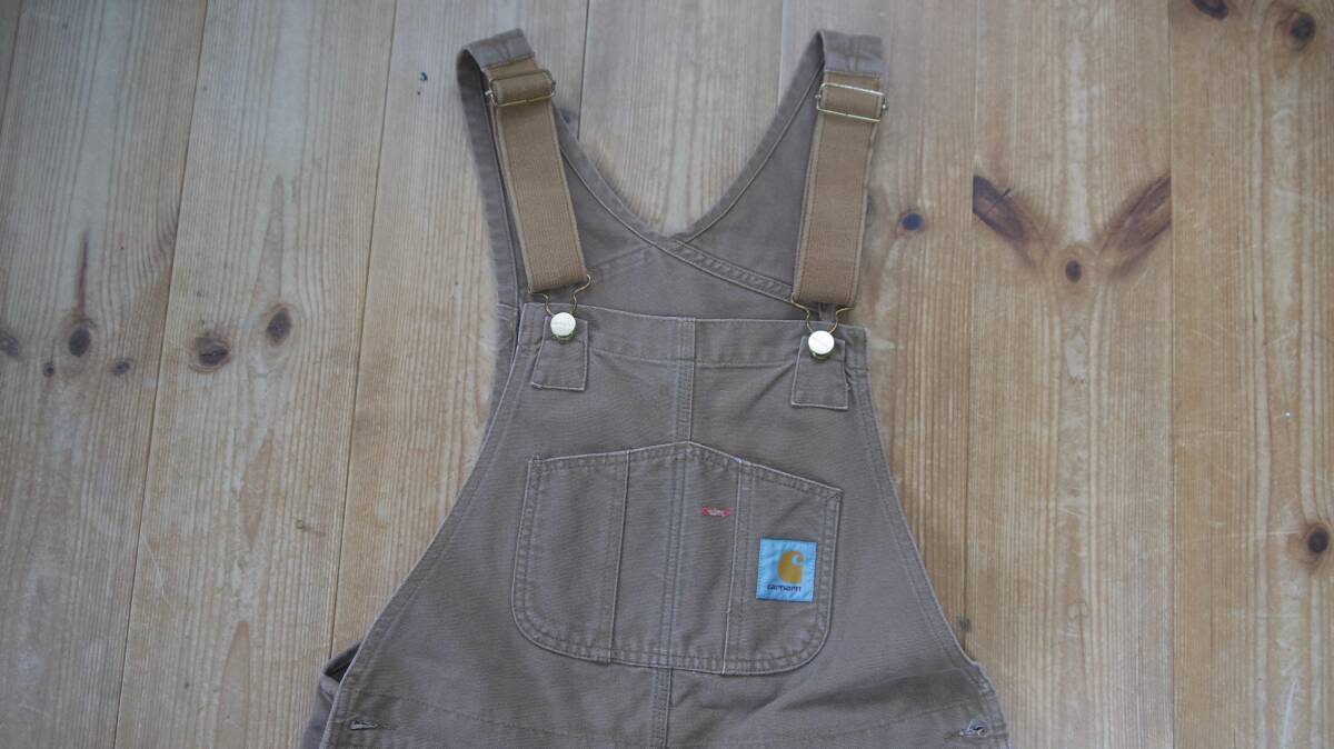 Carhartt◆BIB OVERALL/オーバーオール ダック地　ブラウン　※ユーズド_画像4