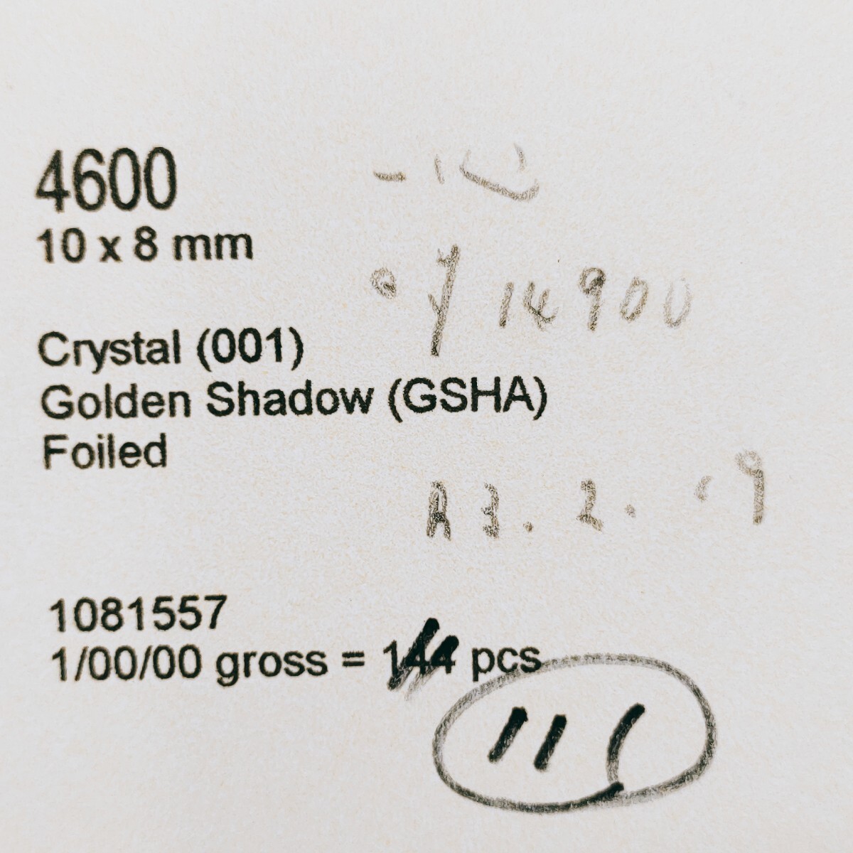 ☆残多 SWAROVSKI スワロフスキー ルース crystal クリスタル 001 Golden Shadow ゴールデンシャドウ FOILED フォイル 111個 4600 10×8mm_画像8