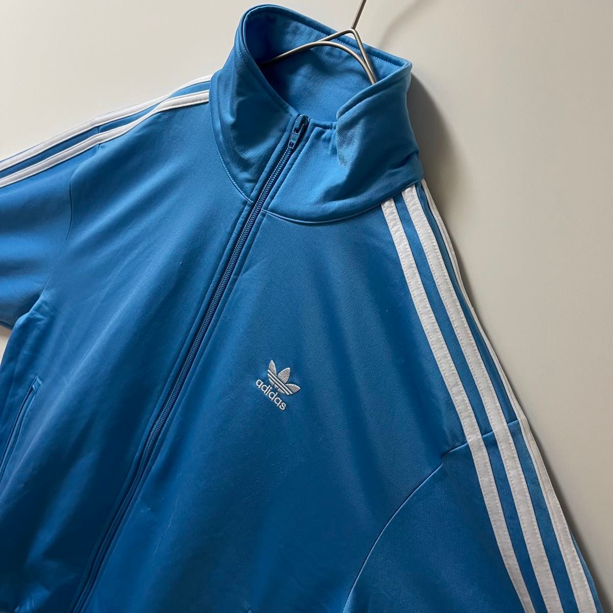 【希少】adidas ジャージ ハーフジップ スウェット 刺繍 ブルー 2XL 希少】adidas ジャージ ハーフジップ スウェット 刺繍 ブルー