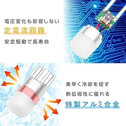 ぶーぶーマテリアル T10 LED ホワイト 6000K 日亜化学製チップ 車検対応 優しく明るい光拡散 ポジションランプ 12V_画像7