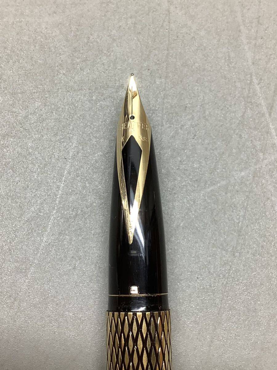 18 SHEAFFER シェーファー万年筆 U.S.A ゴールドフィールド 格子柄 筆記用具_画像2