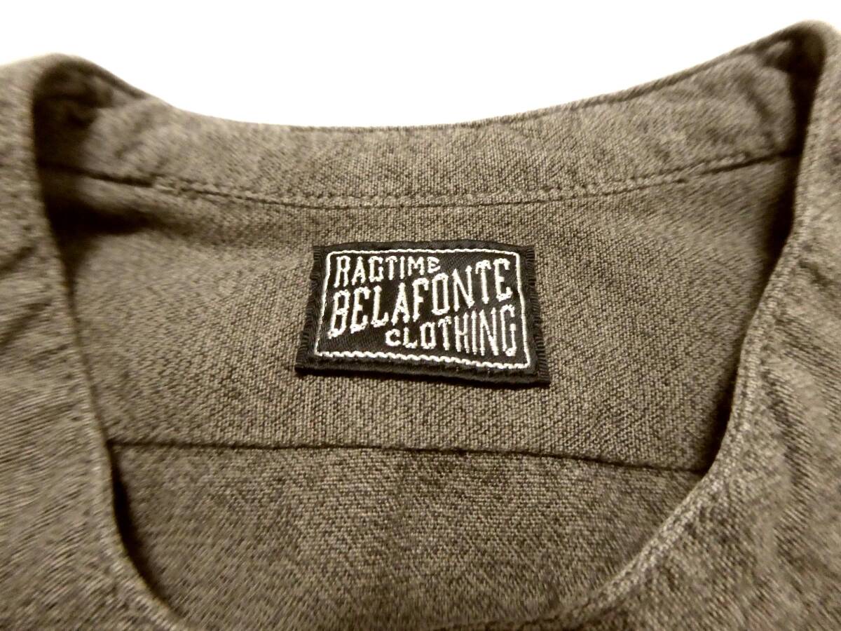 正規品 BELAFONTE べラフォンテ RAGTIME BAND COLLAR B.BROAD BLACK CHAMBRAY OVERDYE AGED バンドカラー 長袖 シャンブレーシャツ 茶の画像6