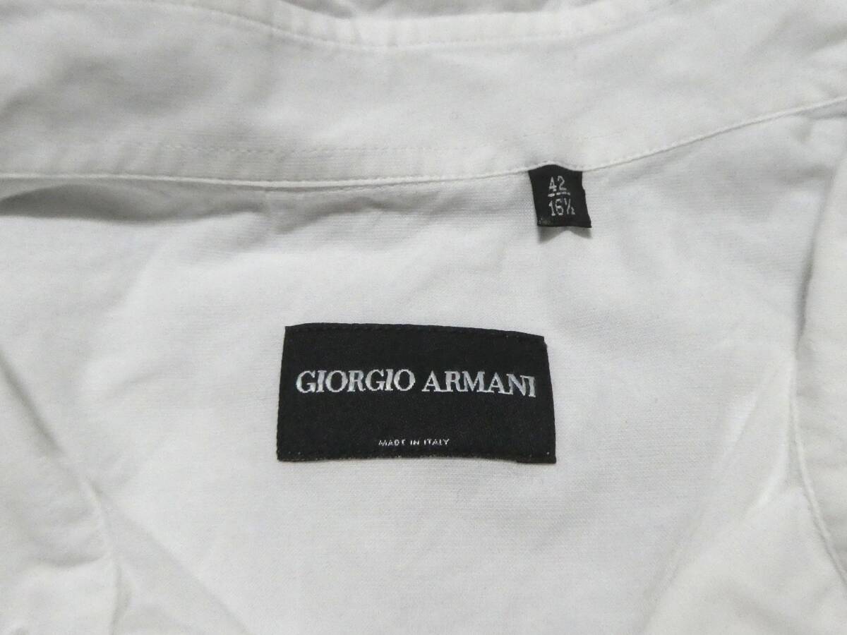 正規品 イタリア製 最高峰黒タグ GIORGIO ARMANI ジョルジオアルマーニ コットン 長袖デザインシャツ 42/16ハーフ 白 ホワイトの画像7
