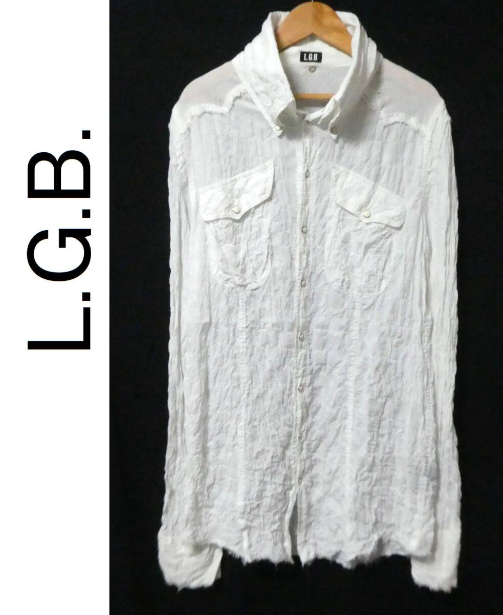 正規品 L.G.B. LGB ルグランブルー SHIRT-G/M 10059C シワ加工 ロング丈 ガーゼシャツ 2 白 ホワイト_画像1