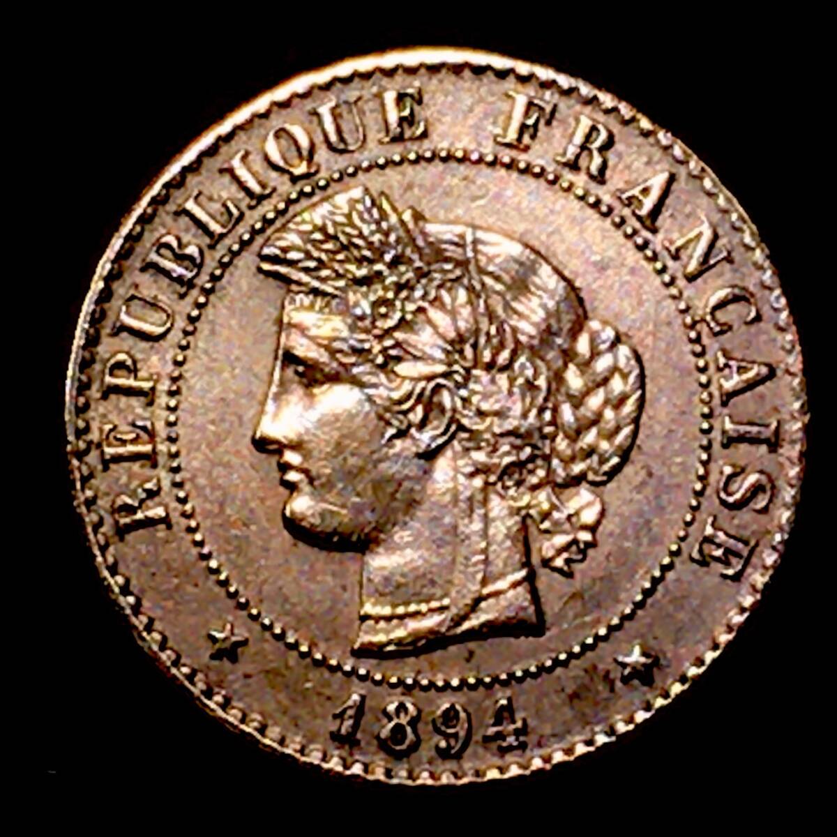  1894年 フランス 女神セレス 1サンチーム銅貨 極美品 本物保証 の画像3