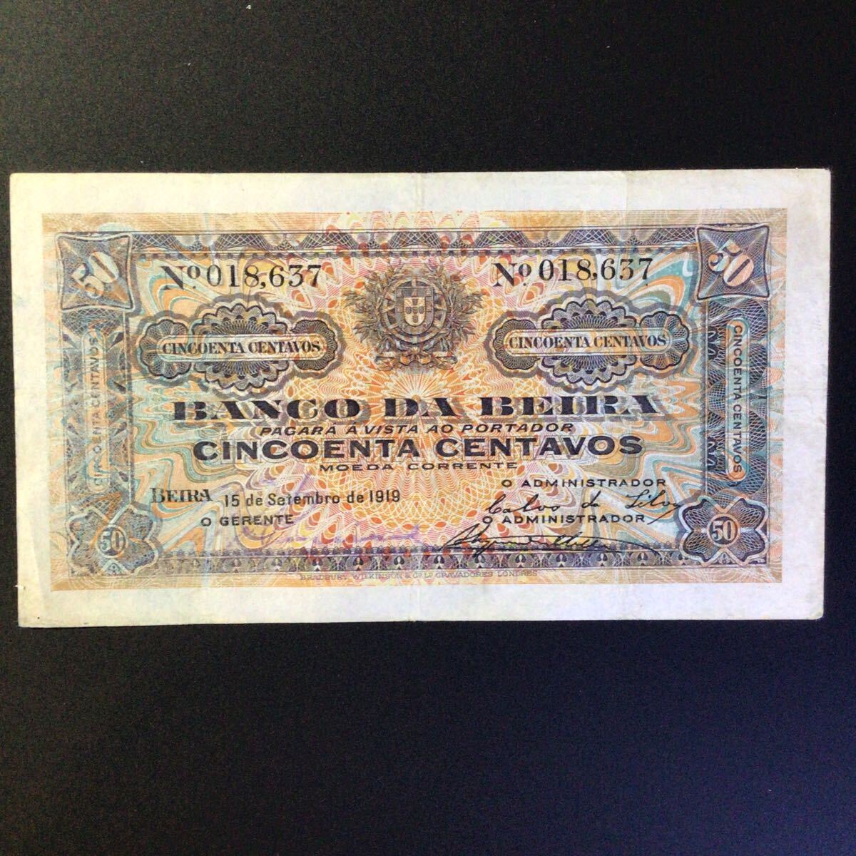 World Paper Money MOZAMBIQUE 50 Centavos【1919】の画像1