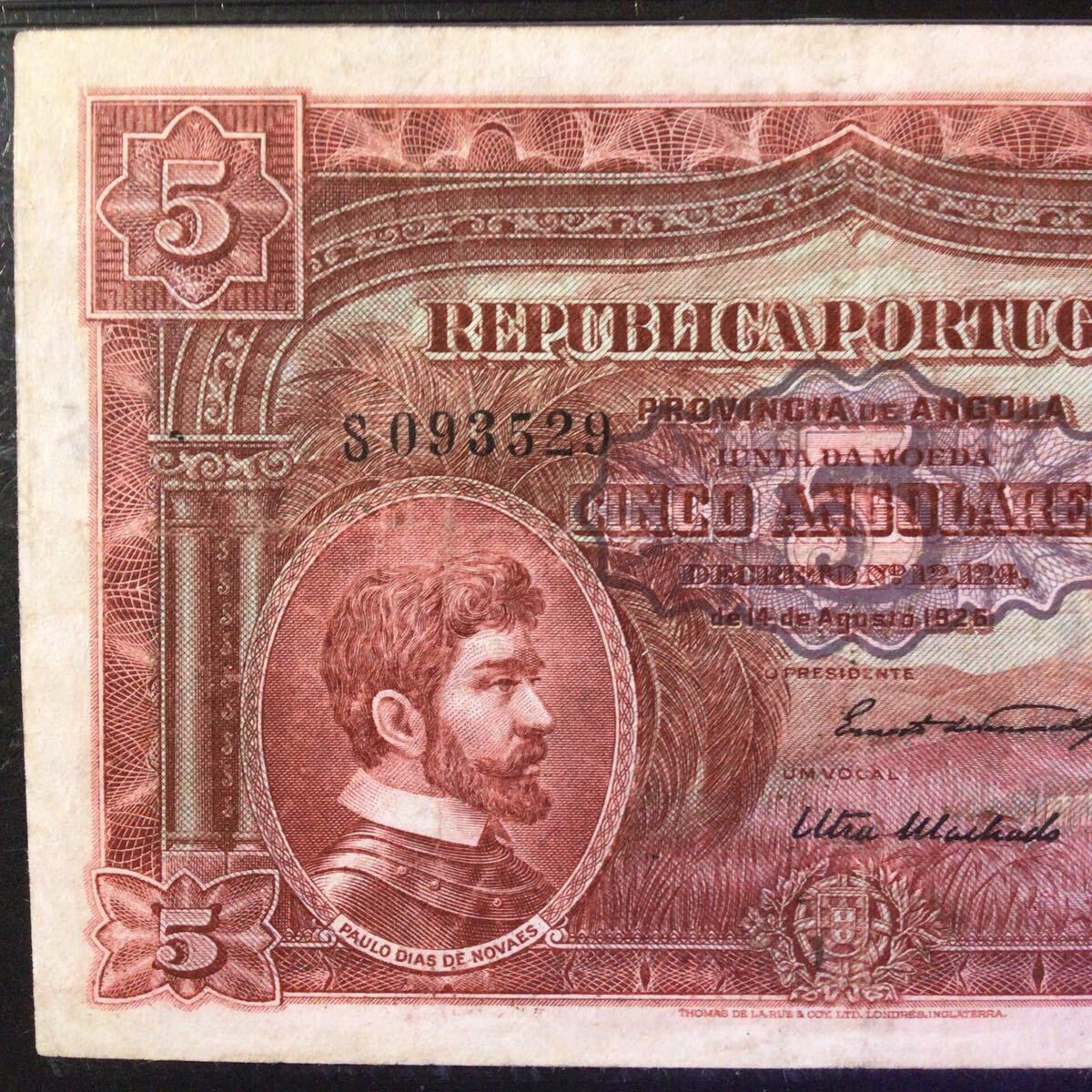 World Banknote Grading ANGOLA《Republica Portuguesa》5 Angolares【1942】『PMG Grading Very Fine 20』_画像3