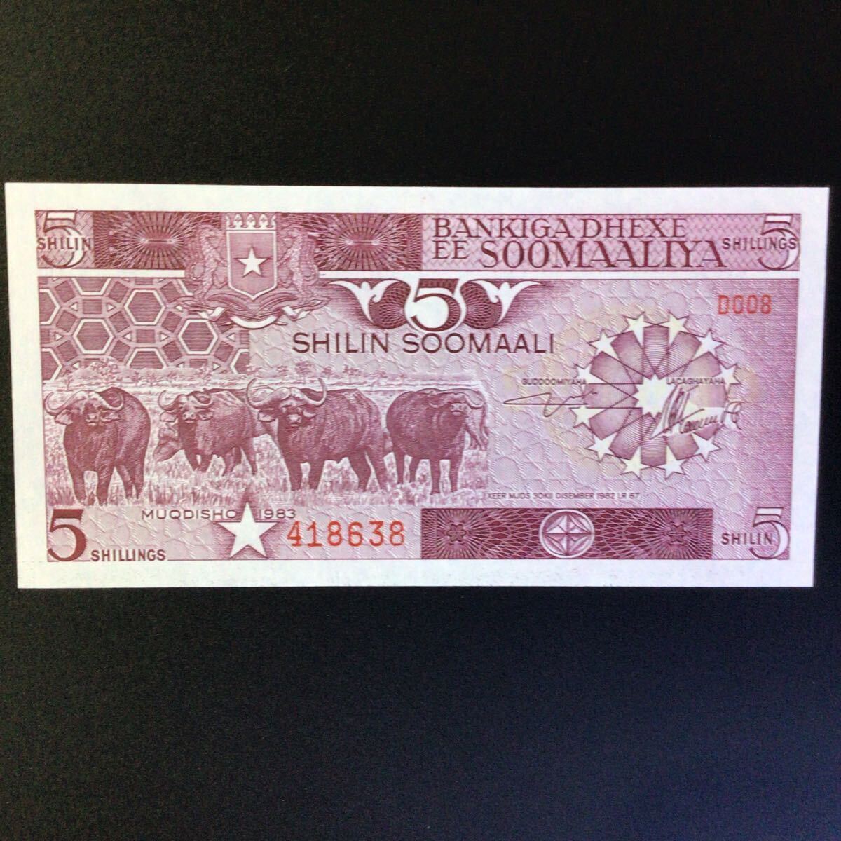 World Paper Money SOMALIA 5 Shilin = 5 Shillings【1983】の画像1