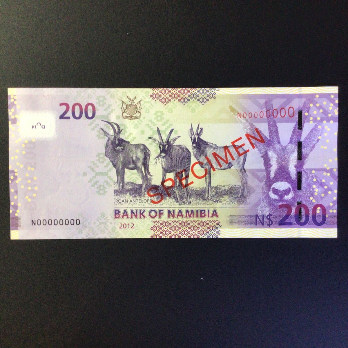 World Paper Money NAMIBIA 200 Namibia Dollars【2012】〔SPECIMEN〕の画像2