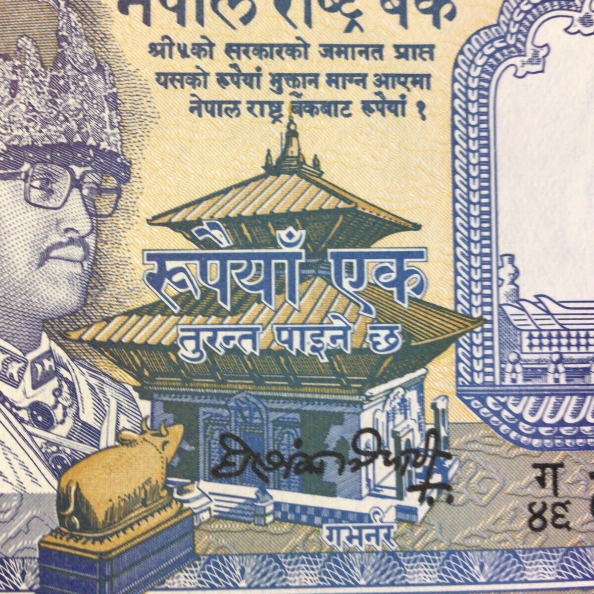 World Paper Money NEPAL 1 Rupee【1991】〔King Birendra Bir Bikram〕の画像3