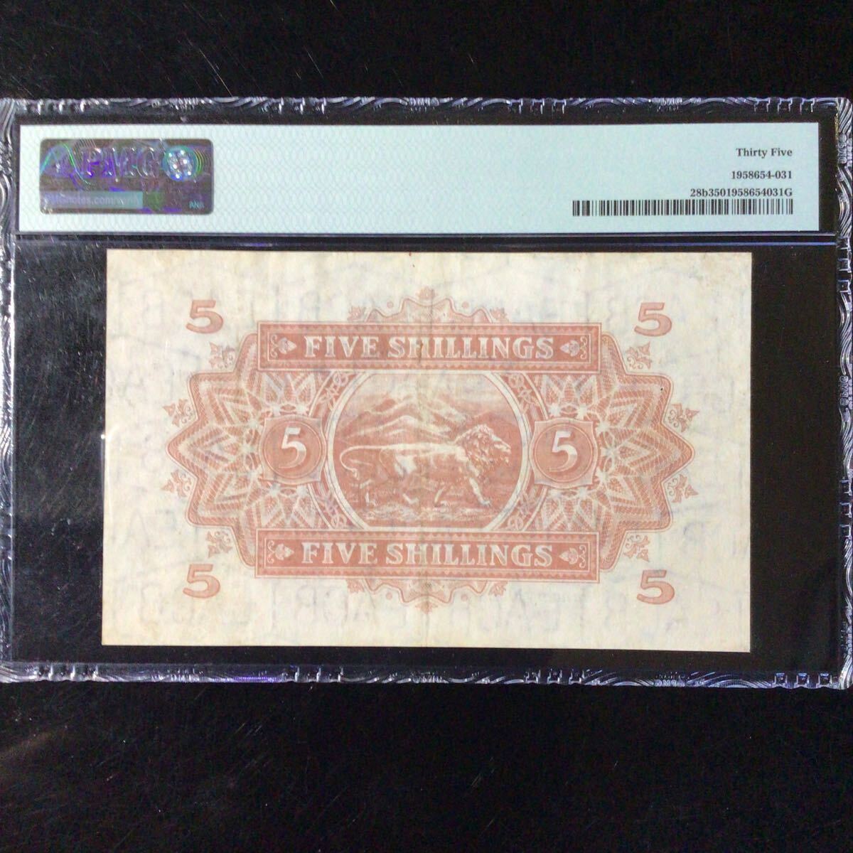 World Banknote Grading EAST AFRICA《Currency Board》5 Shillings【1952】『PMG Grading Choice Very Fine 35』_画像2