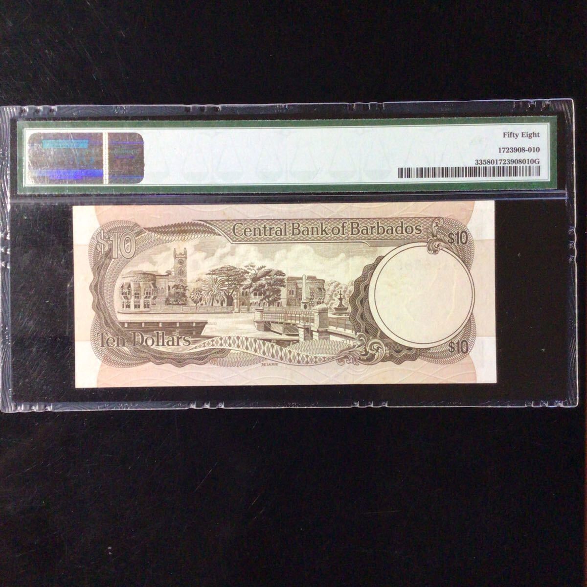 World Banknote Grading BARBADOS《Central Bank》10 Dollars【1973】『PMG Grading Choice About Uncirculated 58』_画像2