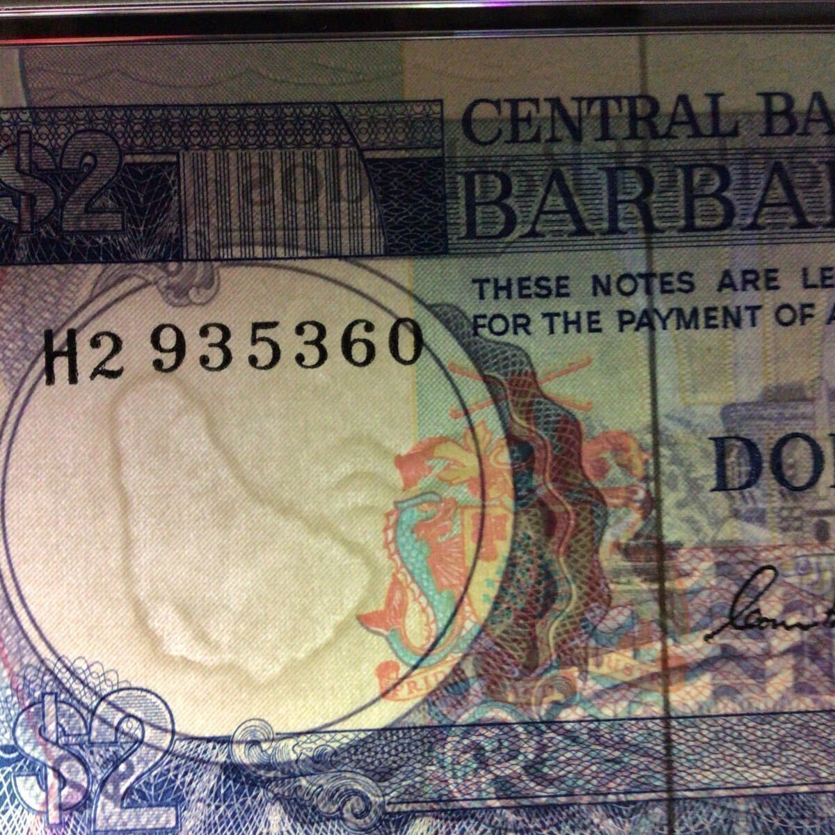 World Banknote Grading BARBADOS《Central Bank》2 Dollars【1980】『PMG Grading Gem Uncirculated 66 EPQ』_画像3