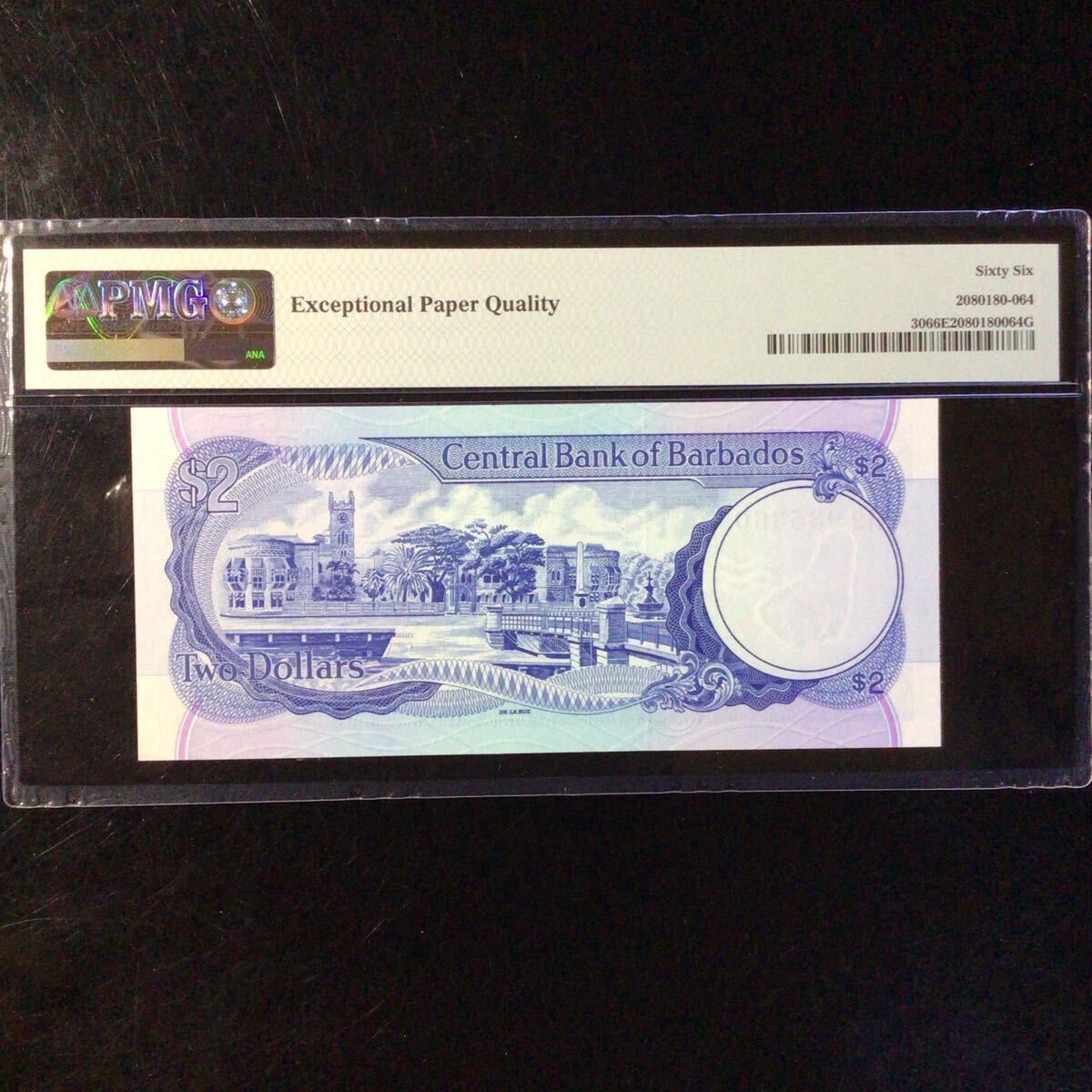 World Banknote Grading BARBADOS《Central Bank》2 Dollars【1980】『PMG Grading Gem Uncirculated 66 EPQ』_画像2