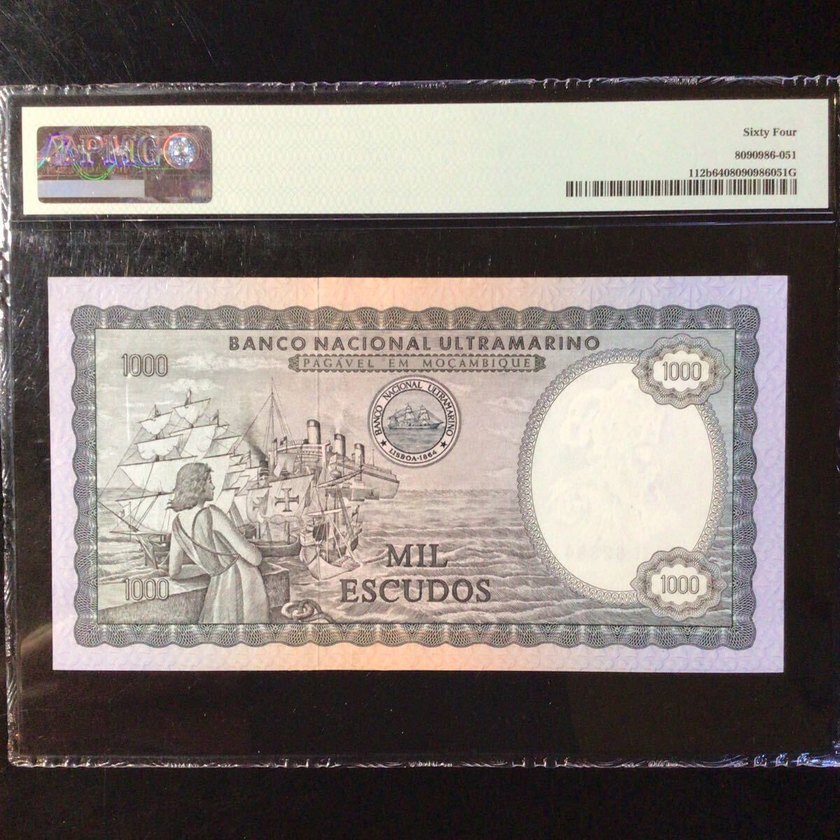 World Banknote Grading MOZAMBIQUE 1000 Escudos【1972】『PMG Grading Choice Uncirculated 64』_画像2