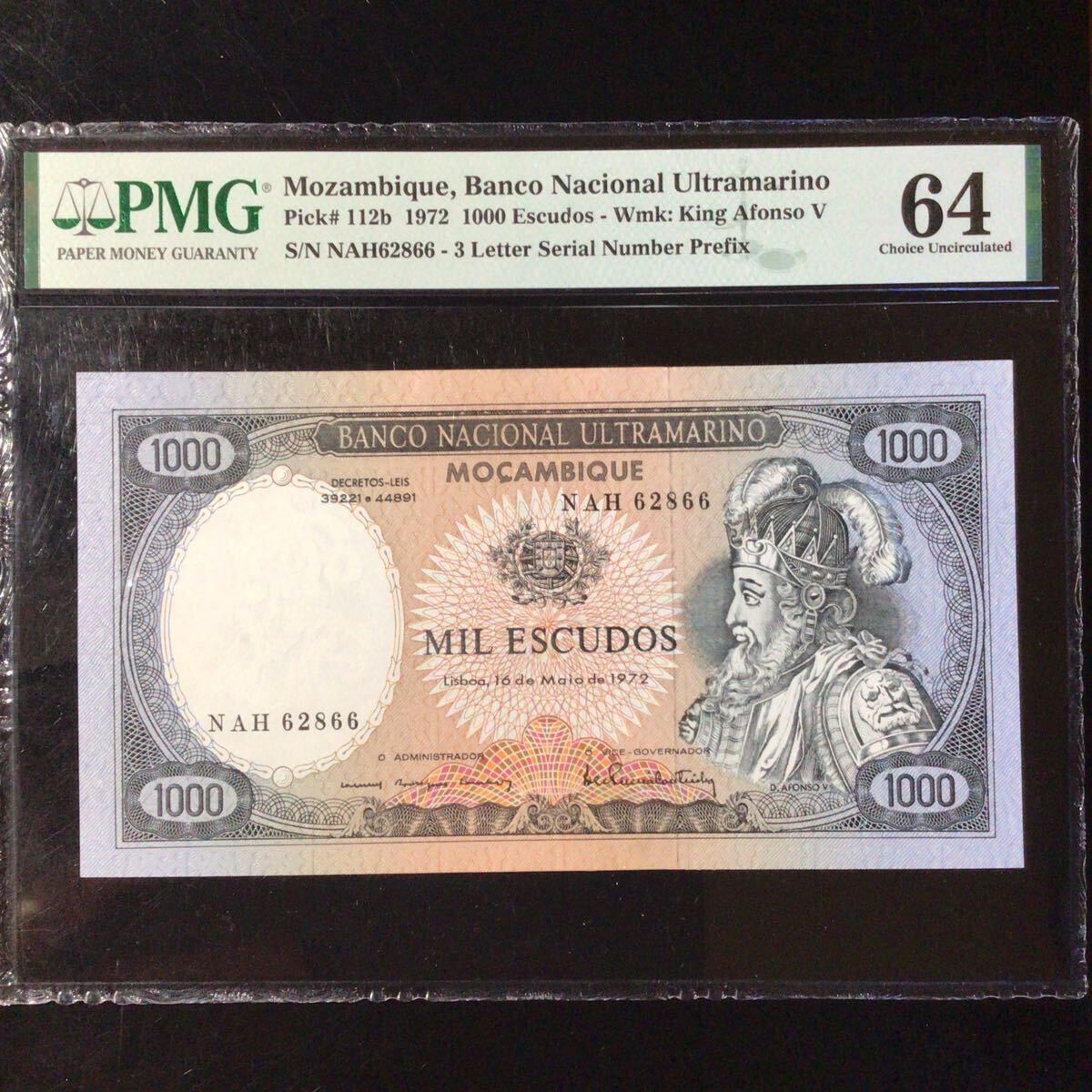 World Banknote Grading MOZAMBIQUE 1000 Escudos【1972】『PMG Grading Choice Uncirculated 64』_画像1