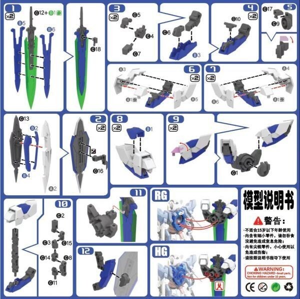 【DDB CORGI】1/144 RG HG ガンダムエクシア用武器セット (GNブレイド×2、GNシールド×2、バックパック) プラモデル 未組立_説明書