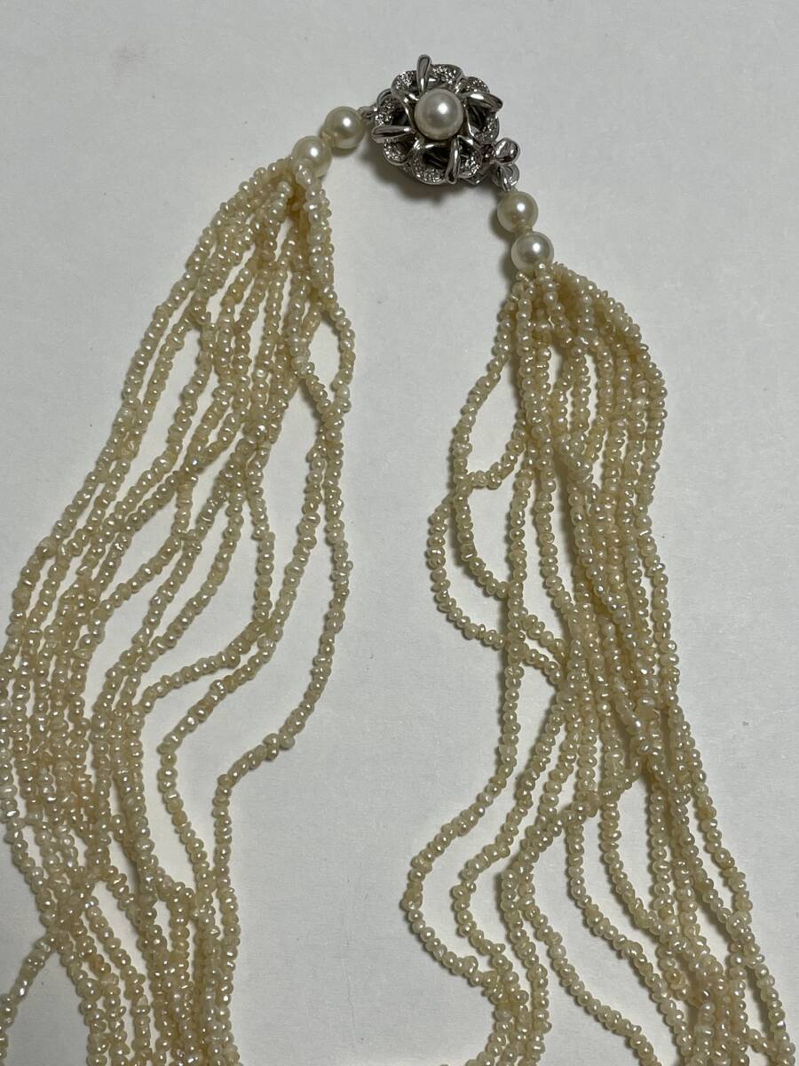 SILVER 刻印 パールネックレス 真珠 10連アコヤ ベビーパール ケシ 長さ51cm の画像2
