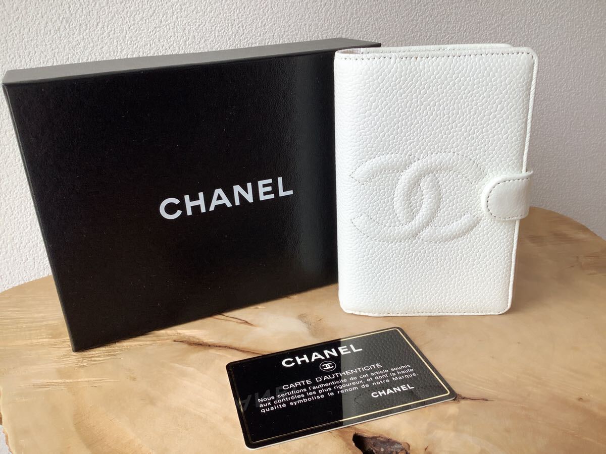 【CHANEL】シャネル　キャビアスキン　ミニ手帳　システム手帳　ホワイト　白_画像1