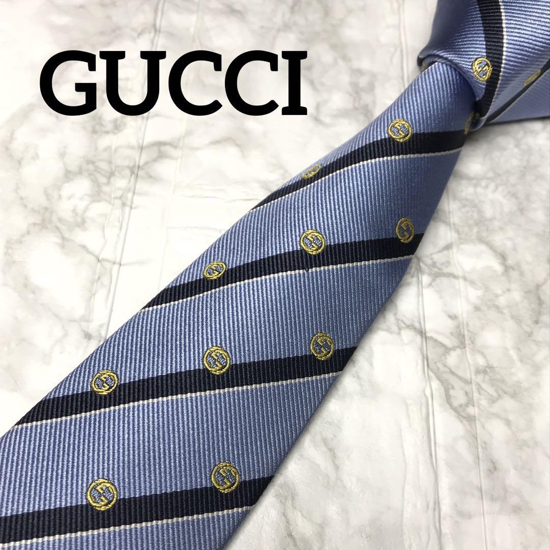 近年モデル　GUCCI グッチ ネクタイ　ストライプ　GG_画像1