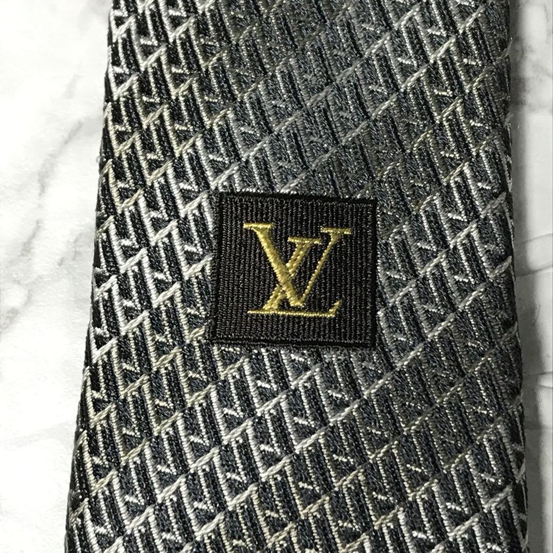 LOUISVUITTON ルイヴィトン LVロゴ　シルバーグレー ネクタイ_画像5