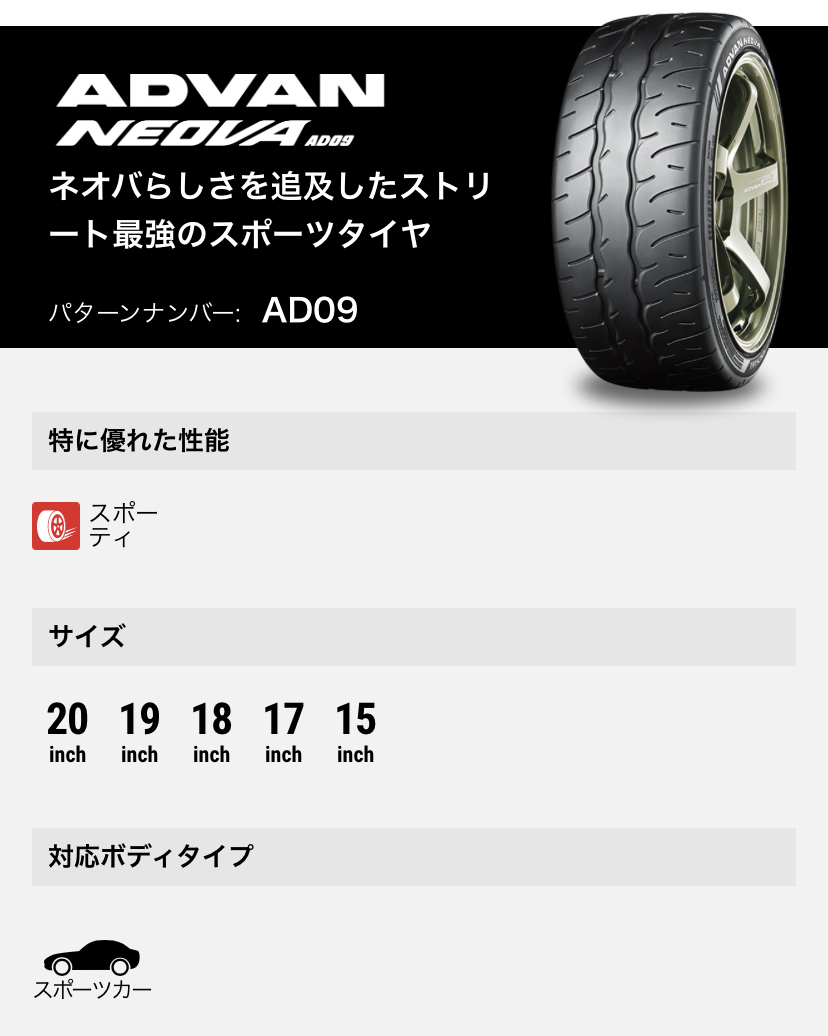 ヨコハマ アドバン ネオバ AD09　195/50R16 YOKOHAMA ADVAN NEOVA ②_ホイールは付属しません。