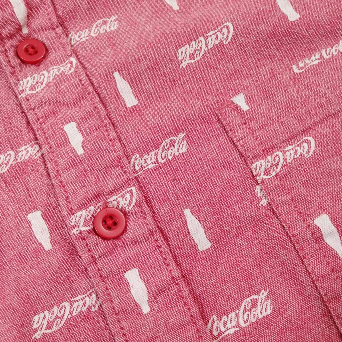 コカコーラ コカ・コーラ Coca‐Cola 公式 男性用 コットン 半袖シャツ ロゴ柄 ピンク系 Mサイズ_画像8