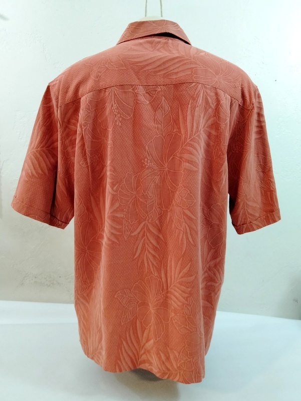 ジャマイカジャックス JAMAICA JAXX 100％シルク 男性用 半袖アロハシャツ オレンジ 織柄 花柄 M_画像2