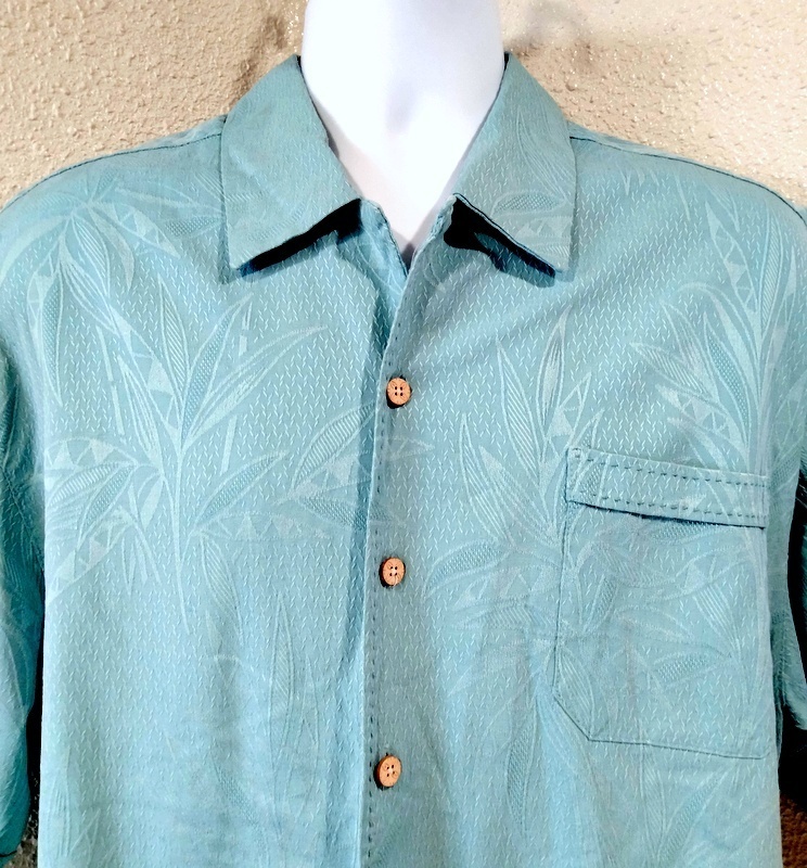 ジャマイカジャックス JAMAICA JAXX 100％シルク 織柄 男性用 半袖 アロハシャツ 水色 ターコイズ色 LG_画像2