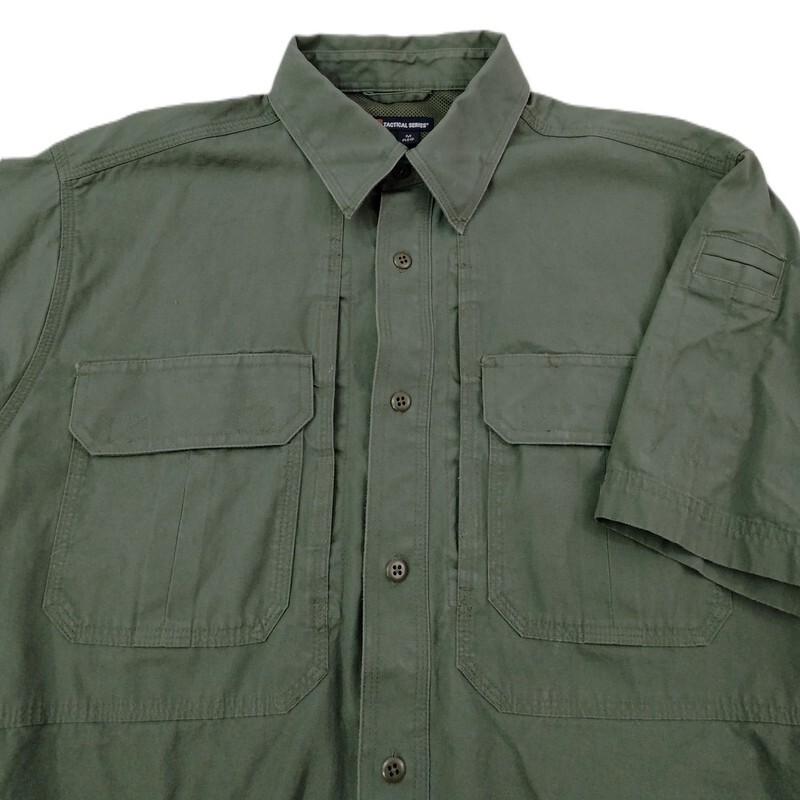 5.11 TACTICAL SERIES 5.11 タクティカル シリーズ 男性用 半袖シャツ コットン ワークシャツ モスグリーン Mサイズ レギュラーの画像4