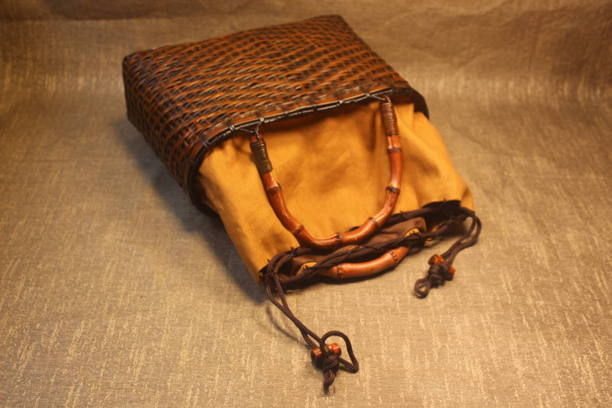 自然竹編み上げカゴバック  手作り藤バックバスケット ナチュラル買い物カゴ 収納バッグ の画像4