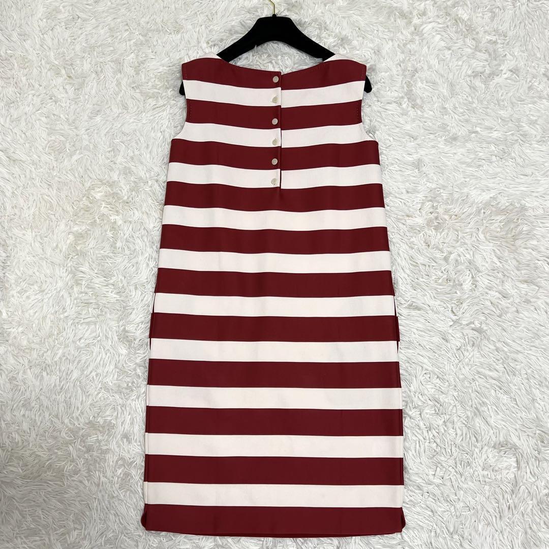 1円【極美品】ロロピアーナ Loro Piana ワンピース ノースリーブ ボーダー 膝丈 Aライン バイカラー イタリア製 最高級 レッド ホワイト 38_画像2