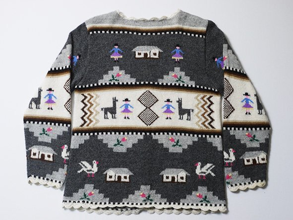 ペルー製 ALPACA HOUSE アルパカハウス ニット カーディガン 正規品 アルパカ100％ クルーネック 民族柄 総柄 ニットジャケットの画像2