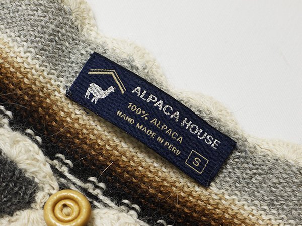 ペルー製 ALPACA HOUSE アルパカハウス ニット カーディガン 正規品 アルパカ100％ クルーネック 民族柄 総柄 ニットジャケットの画像3