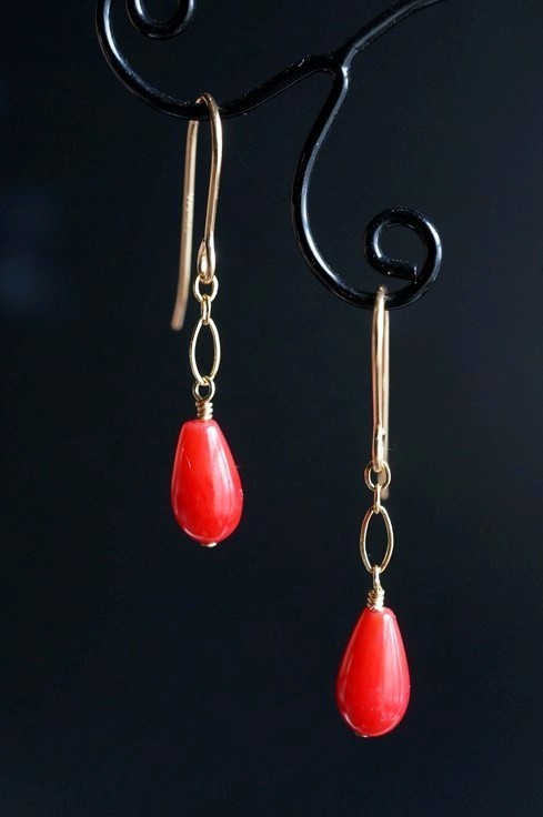 K14GF earrings 2218 red color ..3 month. birthstone natural stone * Power Stone earrings 