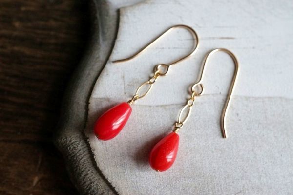 K14GF earrings 2218 red color ..3 month. birthstone natural stone * Power Stone earrings 