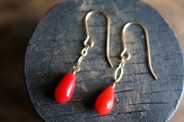 K14GF earrings 2218 red color ..3 month. birthstone natural stone * Power Stone earrings 