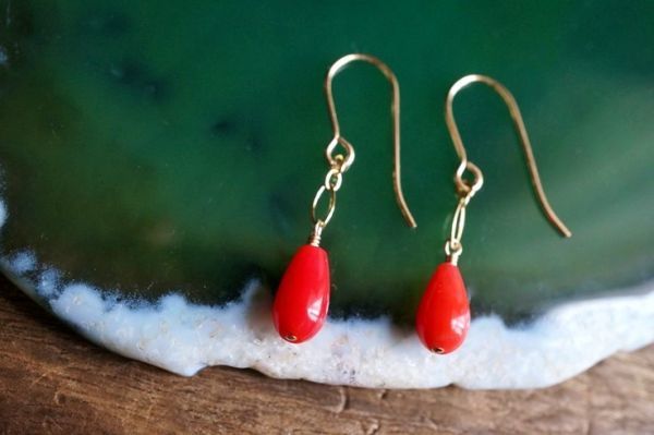 K14GF earrings 2218 red color ..3 month. birthstone natural stone * Power Stone earrings 