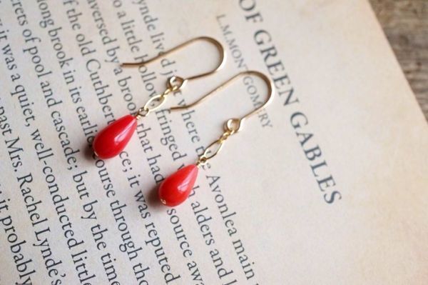 K14GF earrings 2218 red color ..3 month. birthstone natural stone * Power Stone earrings 