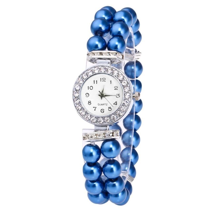 腕時計 アナログ クォーツ パール 真珠　シンプル ブレスレット カラフル宝石　ウオッチ 4カラー【 4 ホワイト系 】B07B029A_1 ブルー系