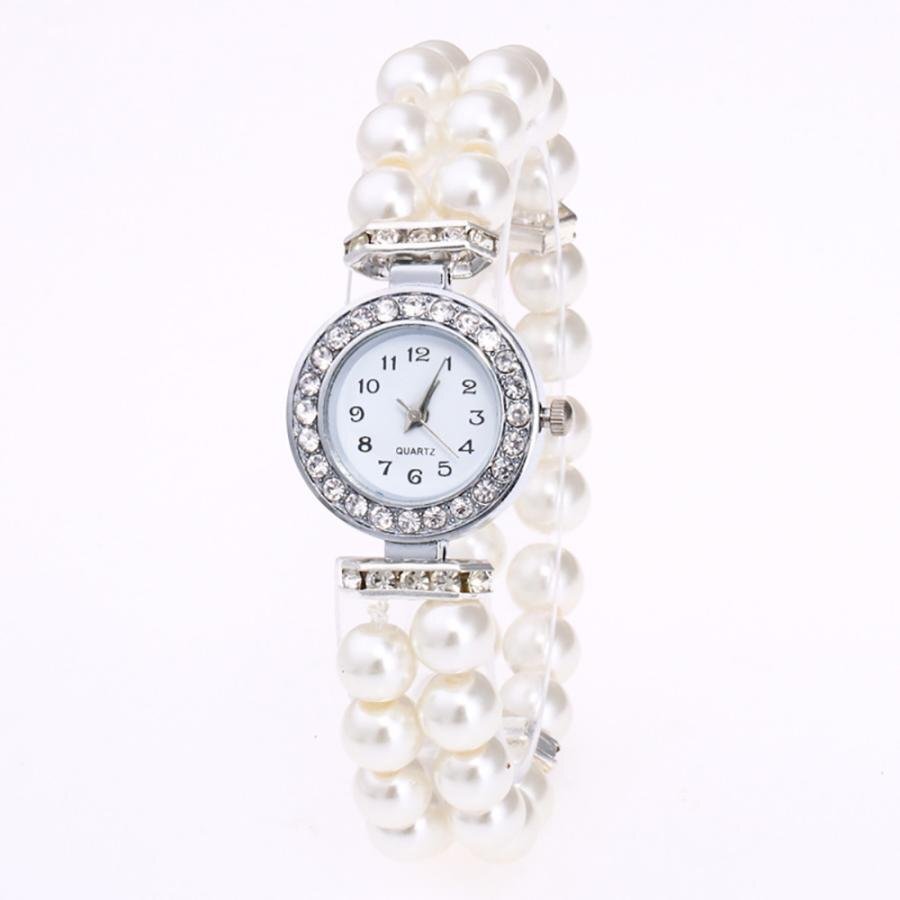 腕時計 アナログ クォーツ パール 真珠　シンプル ブレスレット カラフル宝石　ウオッチ 4カラー【 4 ホワイト系 】B07B029A_4 ホワイト系